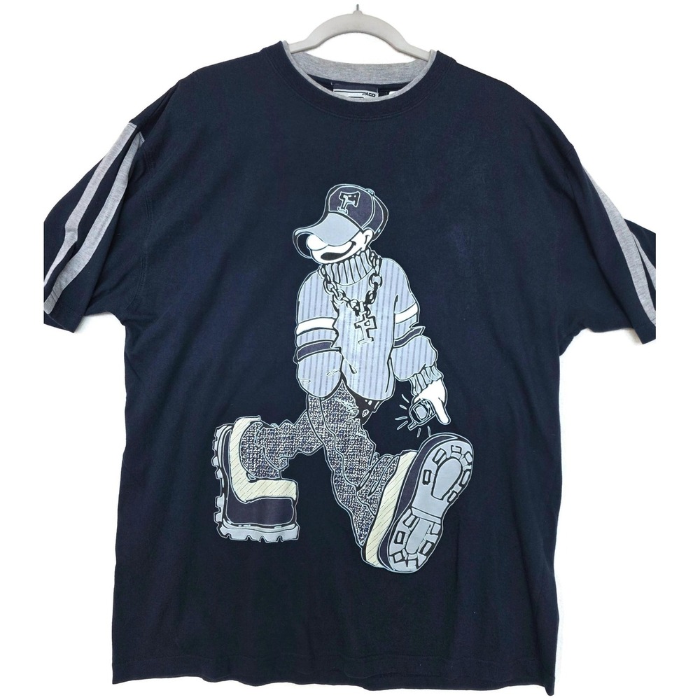 Paco Sport Shirt Mens Large Navy Hip Hop Big Cartoon Graphic Streetwear Tee